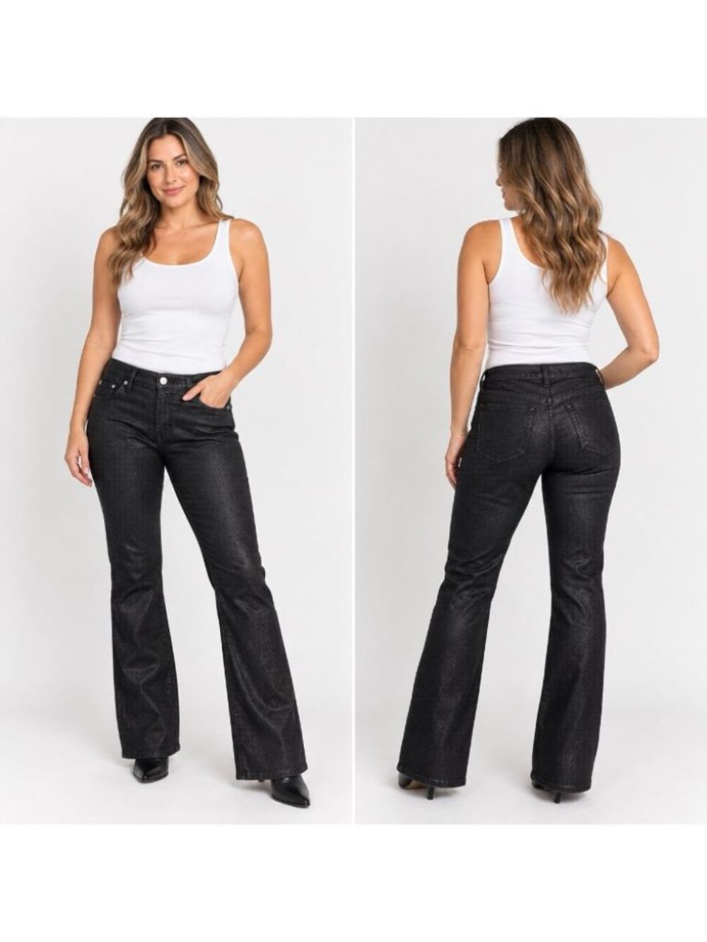 7 FOR ALL MANKIND Bootcut Coated Jean Black Stretch Sparkle 5-Pocket Women's 30